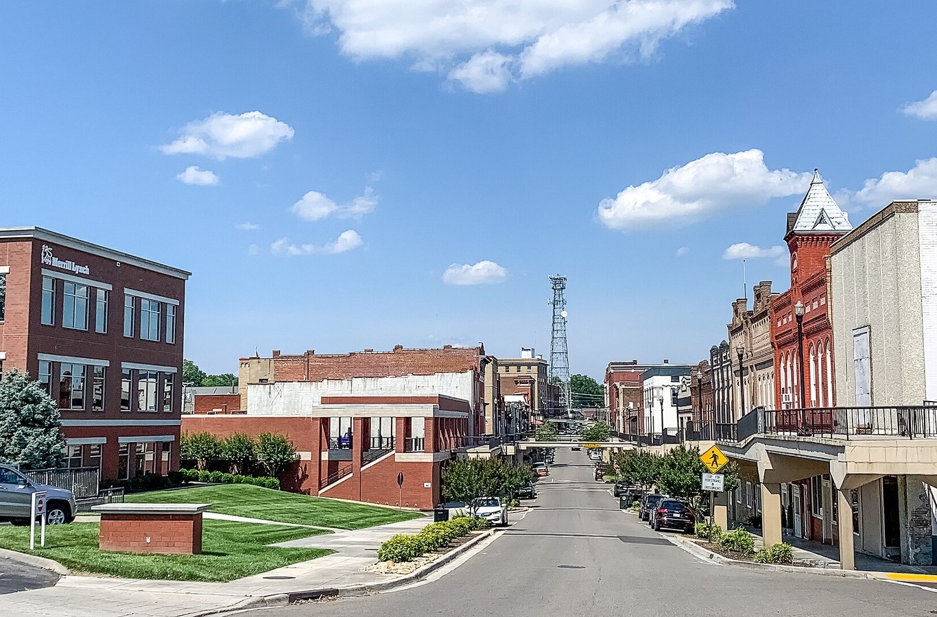 Main Street in downtown Morristown, TN, looking east past the raised sidewalks