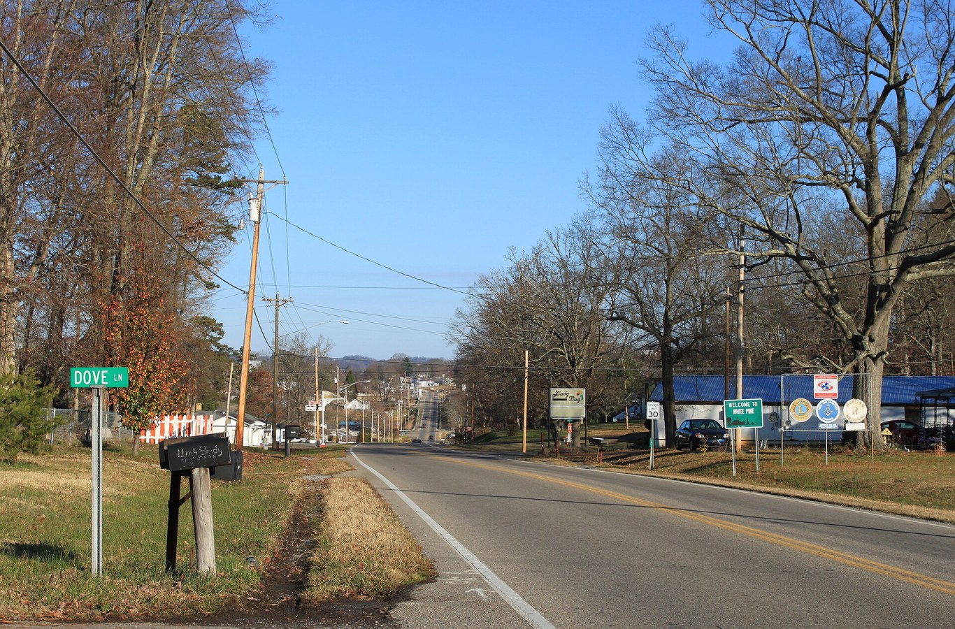 South State Street, US 25E, running north through White Pine, TN