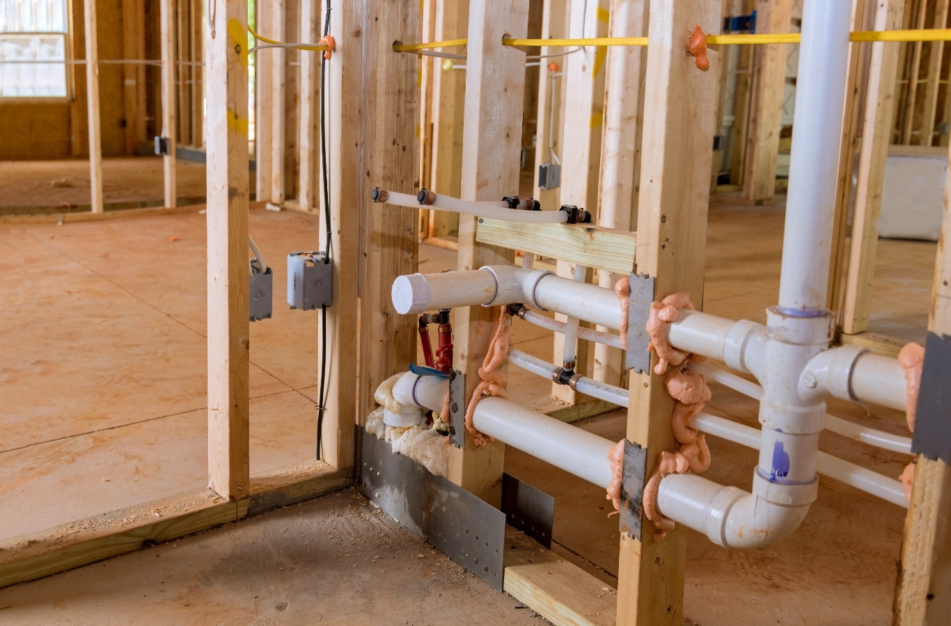 Drain and supply rough-in in framed walls, remodel work by Starling Plumbing in Sevier County, TN. Plumber Near Me.